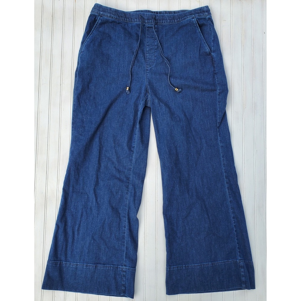 Chicos Womens Barrel Leg Denim Trousers Blue Drawstring Pull On Stretch Jeans